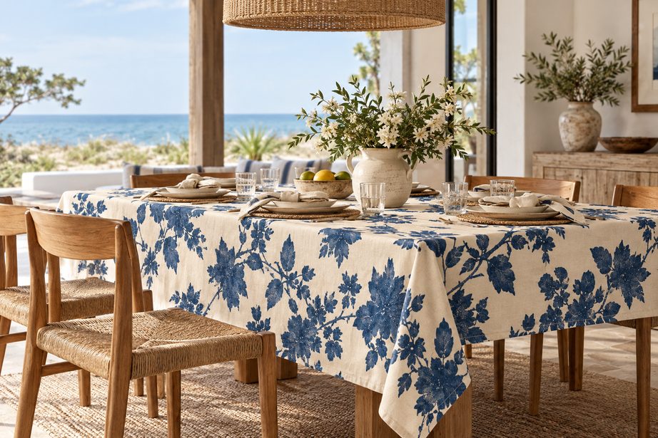 Mantel Floral Azul sobre Crudo de Atelier Denim